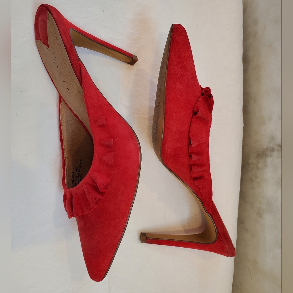 Leith red suede mule with ruffle - Picture 5 of 11